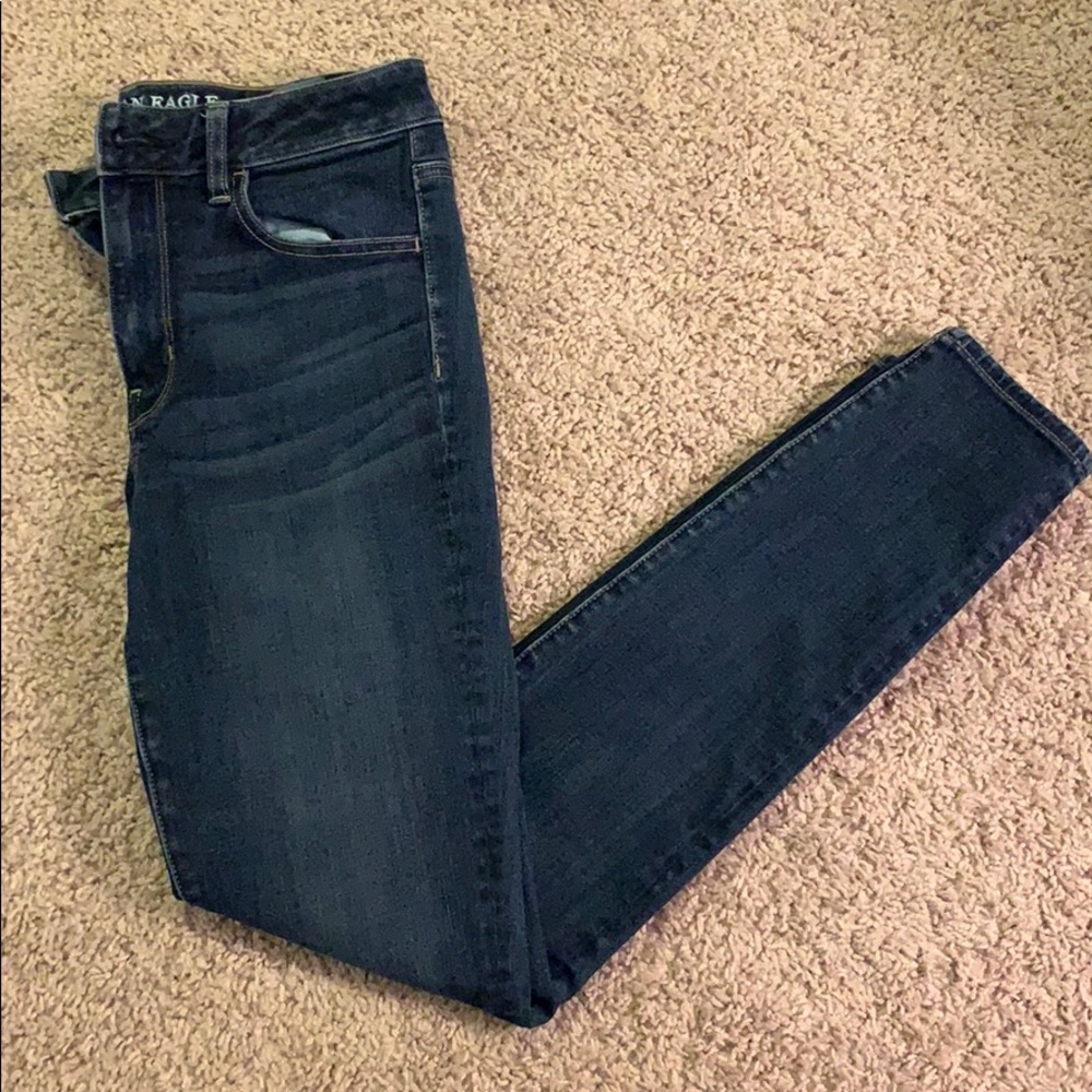 AE high rise/dark rinse jeggings